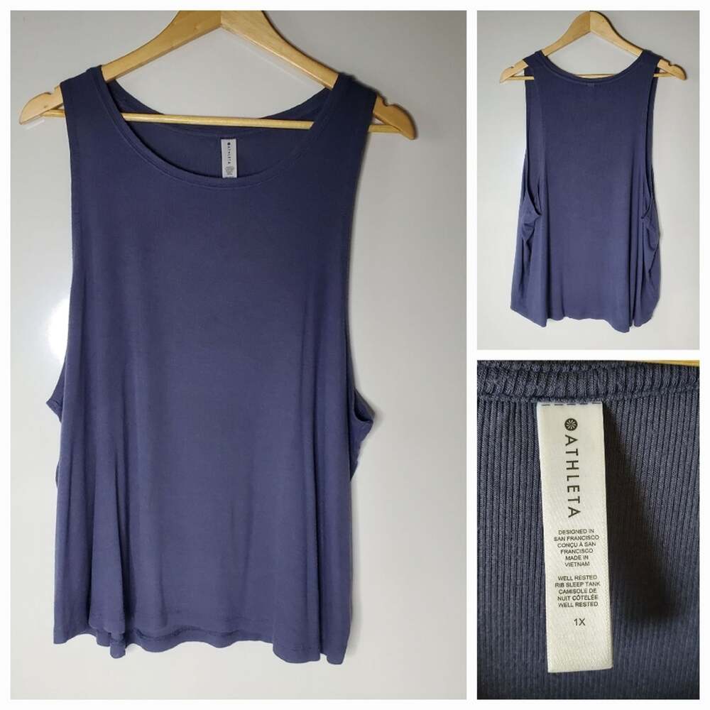 Athleta Women's Blue Well-Rested Ribbed Sleep Tank Size 1x